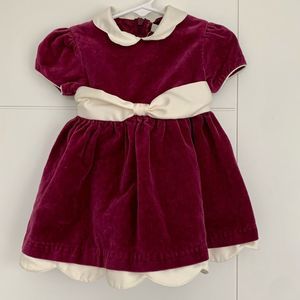 George Holiday Dress Girls 12 mo Velvet Short Sleeve Satin Collar Sash Ruffled